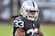 Oakland Raiders running back (33) Trent Richardson in action after catching a pass during a preseason football game against the Arizona Cardinals played at O.co Coliseum in Oakland, Calif. on Sunday, Aug. 30, 2015. (AP Photo/John Cordes)