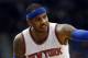 New York Knicks' Carmelo Anthony plays during the first quarter of an NBA basketball game against the Minnesota TimberwolvesSaturday, Feb. 20, 2016, in Minneapolis. (AP Photo/Jim Mone)