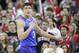 Duke's Grayson Allen (3) reacts following a basket against North Carolina State during the first half of an NCAA college basketball game in Raleigh, N.C., Saturday, Jan. 23, 2016. Duke won 88-78. (AP Photo/Gerry Broome)