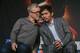 Trainer Freddie Roach, left, talks to Manny Pacquiao during a news conference to promote an upcoming boxing match against Timothy Bradley Thursday, Jan. 21, 2016, in New York. Pacquiao is scheduled to fight Bradley on April 9, 2016, in Las Vegas. (AP Photo/Frank Franklin II)