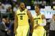 Baylor's Rico Gathers (2) and Lester Medford (11) talk as they walk off the court during an NCAA college basketball game against Kansas on Tuesday, Feb. 23, 2016, in Waco, Texas. (AP Photo/Tony Gutierrez)