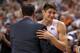 GREENSBORO, NC - MARCH 12: Head Coach Mike Krzyzewski (L) embraces Grayson Allen #3 of the Duke Blue Devils near the end of their game against the North Carolina State Wolfpack during the quarterfinals of the 2015 Men's ACC Tournament at the Greensboro Coliseum on March 12, 2015 in Greensboro, North Carolina. (Photo by Lance King/Getty Images)