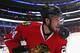 CHICAGO, IL - FEBRUARY 15: The puck flies past the face of Phillip Danault #24 of the Chicago Blackhawks during a game against the Toronto Maple Leafs at the United Center on February 15, 2016 in Chicago, Illinois. (Photo by Jonathan Daniel/Getty Images)