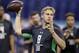 California quarterback Jared Goff runs a drill at the NFL football scouting combine in Saturday, Feb. 27, 2016, in Indianapolis. (AP Photo/Darron Cummings)