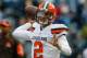 SEATTLE, WA - DECEMBER 20: Quarterback Johnny Manziel #2 of the Cleveland Browns warms up prior to the game against the Seattle Seahawks at CenturyLink Field on December 20, 2015 in Seattle, Washington. (Photo by Otto Greule Jr/Getty Images)