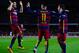 BARCELONA, SPAIN - FEBRUARY 14: (L-R) Luis Suarez of FC Barcelona celebrates with his team mates Neymar and Lionel Messi of FC Barcelona after scoring his team's third goal during the La Liga match between FC Barcelona and Celta Vigo at Camp Nou on February 14, 2016 in Barcelona, Spain. (Photo by David Ramos/Getty Images)