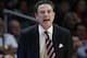 Louisville head coach Rick Pitino calls out to players during the first half of an NCAA college basketball game against Miami, Saturday, Feb. 27, 2016, in Coral Gables, Fla. (AP Photo/Wilfredo Lee)