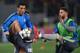 Real Madrid's Portuguese forward Cristiano Ronaldo (L) and Real Madrid's defender Sergio Ramos warm up before the UEFA Champions League football match AS Roma vs Real Madrid on Frebruary 17, 2016 at the Olympic stadium in Rome. AFP PHOTO / ALBERTO PIZZOLI / AFP / ALBERTO PIZZOLI (Photo credit should read ALBERTO PIZZOLI/AFP/Getty Images)