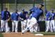 Kansas City Royals' Jarrod Dyson practices running bases during spring training baseball practice Tuesday, Feb. 23, 2016, in Surprise, Ariz. (AP Photo/Charlie Riedel)