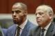 Former NFL safety Darren Sharper, left, with his attorney Leonard Levine appear in Los Angeles Superior Court on Monday, March 23, 2015. Sharper was sentenced to nine years in federal prison Monday immediately after he pleaded guilty to sexually assaulting a woman in Arizona, marking the first change of plea of the day for the former safety accused of drugging and assaulting women in four states. (AP Photo/Nick Ut, Pool)
