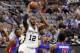 Mar 2, 2016; San Antonio, TX, USA; San Antonio Spurs power forward LaMarcus Aldridge (12) shoots the ball over Detroit Pistons center Andre Drummond (0) during the first half at AT&T Center. Mandatory Credit: Soobum Im-USA TODAY Sports