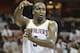 Cleveland Cavaliers’ Kendrick Perkins passes against the Washington Wizards in an NBA basketball game Wednesday, April 15, 2015, in Cleveland. (AP Photo/Mark Duncan)
