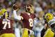 Jan 10, 2016; Landover, MD, USA; Washington Redskins quarterback Kirk Cousins (8) throws the ball against the Green Bay Packers during the first half in a NFC Wild Card playoff football game at FedEx Field. Mandatory Credit: Tommy Gilligan-USA TODAY Sports