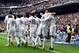 Real Madrid's Portuguese forward Cristiano Ronaldo (R) is congratulated by Real Madrid's French forward Karim Benzema during the Spanish league football match Real Madrid CF vs Athletic Club Bilbao at the Santiago Bernabeu stadium in Madrid on February 13, 2016. / AFP / GERARD JULIEN (Photo credit should read GERARD JULIEN/AFP/Getty Images)