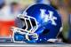 A Kentucky football helmet sits on the bench before the Missouri start of an NCAA college football game against Saturday, Nov. 1, 2014, in Columbia, Mo. (AP Photo/L.G. Patterson)