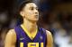 LSU's Ben Simmons attempts a free throw in the first half against the College of Charleston during an NCAA college basketball game at TD Arena, Monday Nov. 30, 2015, in Charleston, S.C. The College of Charleston went on to win 70-58. (AP Photo/Mic Smith)