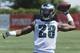Philadelphia Eagles strong safety Earl Wolff (28) throws the ball during practice at NFL football training camp, Sunday, Aug. 2, 2015, in Philadelphia. (AP Photo/Chris Szagola)