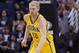 Indiana Pacers' Chase Budinger (10) dribbles the ball against the Phoenix Suns during the first half of an NBA basketball game Tuesday, Jan. 19, 2016, in Phoenix. The Pacers defeated the Suns 97-94. (AP Photo/Ross D. Franklin)