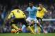 MANCHESTER, ENGLAND - MARCH 05: Raheem Sterling (C) of Manchester City competes for the ball against Micah Richards (L) and Ashley Westwood (R) of Aston Villa during the Barclays Premier League match between Manchester City and Aston Villa at Etihad Stadium on March 5, 2016 in Manchester, England. (Photo by Laurence Griffiths/Getty Images)