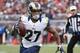 St. Louis Rams running back Tre Mason (27) against the San Francisco 49ers during an NFL football game in Santa Clara, Calif., Sunday, Jan. 3, 2016. (AP Photo/Tony Avelar)