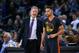 OAKLAND, CA - FEBRUARY 09: Head coach Steve Kerr of the Golden State Warriors talks to Stephen Curry #30 during their game against the Houston Rockets at ORACLE Arena on February 9, 2016 in Oakland, California. NOTE TO USER: User expressly acknowledges and agrees that, by downloading and or using this photograph, User is consenting to the terms and conditions of the Getty Images License Agreement. (Photo by Ezra Shaw/Getty Images)