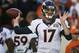 Denver Broncos’ Brock Osweiler (17) warms up before the NFL Super Bowl 50 football game against the Carolina Panthers Sunday, Feb. 7, 2016, in Santa Clara, Calif. (AP Photo/Julio Cortez)