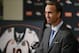 Denver Broncos quarterback Peyton Manning pauses during his retirement announcement at team headquarters Monday, March 7, 2016, in Englewood, Colo. Manning, who has been in the NFL for the past 18 years, is retiring after winning five MVP trophies and two Super Bowl championships, the most recent last month against the Carolina Panthers. (AP Photo/David Zalubowski)