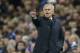 Chelsea manager Jose Mourinho gestures as he stands on the touchline during the Champions League Group G soccer match between Chelsea and Dynamo Kiev at Stamford Bridge Stadium in London, Wednesday, Nov. 4, 2015. (AP Photo/Matt Dunham)
