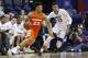 Mar 9, 2016; Washington, DC, USA; Syracuse Orange guard Malachi Richardson (23) dribbles the ball as Pittsburgh Panthers guard Cameron Johnson (23) defends in the first half during day two of the ACC conference tournament at Verizon Center. Mandatory Credit: Geoff Burke-USA TODAY Sports