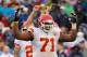 NASHVILLE, TN - OCTOBER 06: Jeff Allen #71 of the Kansas City Chiefs plays against the Tennessee Titans at LP Field on October 6, 2013 in Nashville, Tennessee. (Photo by Frederick Breedon/Getty Images)