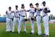 JUPITER, FL - MARCH 01: Pitchers (L-R) Bartolo Colon, Matt Harvey, Noah Syndergaard, Jacob deGrom, Steven Matz and Zack Wheeler pose for photos during media day at Traditions Field on March 1, 2016 in Port St. Lucie, Florida. (Photo by Marc Serota/Getty Images)