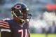 CHICAGO, IL - NOVEMBER 22: Jermon Bushrod #74 of the Chicago Bears stands on the sidelines during warm-ups prior to the NFL game against the Denver Broncos at Soldier Field on November 22, 2015 in Chicago, Illinois. (Photo by Jonathan Daniel/Getty Images)