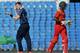 Scotland bowler Alasdair Evans, left, celebrates the wicket of Zimbabwe batsman Vusi Sibanda during the ICC World Twenty20 2016 cricket tournament at the Vidarbha Cricket Association Stadium in Nagpur, India, Thursday, March 10, 2016. (Shashank Parade/Press Trust of India via AP)
