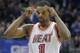 Miami Heat forward Chris Bosh reacts to a call during the second half of the team's NBA basketball game against the Dallas Mavericks on Wednesday, Feb. 3, 2016, in Dallas. The Heat won 93-90. (AP Photo/LM Otero)