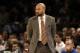 Former New York Knicks head coach Derek Fisher looks on during the first half of the NBA basketball game, Sunday, Feb. 7, 2016 in New York. Fisher was fired as New York Knicks coach Monday, with his team having lost five straight and nine of 10 to fall well back in the Eastern Conference playoff race. (AP Photo/Seth Wenig)
