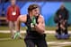 Ohio State defensive lineman Joey Bosa runs a drill at the NFL football scouting combine, Sunday, Feb. 28, 2016, in Indianapolis. (AP Photo/L.G. Patterson)