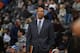 Oklahoma City Thunder assistant coach Monty Williams in the second half of an NBA basketball game Tuesday, Jan. 19, 2016, in Denver. The Thunder won 110-104. (AP Photo/David Zalubowski)