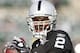 FILE - This Jan. 3, 2010, file photo shows Oakland Raiders quarterback JaMarcus Russell before an NFL football game against the Baltimore Ravens, in Oakland, Calif. Former Raiders quarterback JaMarcus Russell worked out with the Washington Redskins on Tuesday, Nov. 2, 2010, just three days after Donovan McNabb was benched in the closing minutes of a loss to Detroit. (AP Photo/Paul Sakuma, File)