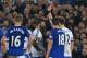 Chelsea's Brazilian-born Spanish striker Diego Costa (C) is shown a red card by referee Michael Oliver during the English FA cup quarter-final football match between Everton and Chelsea at Goodison Park in Liverpool, north west England on March 12, 2016. / AFP / Paul ELLIS / RESTRICTED TO EDITORIAL USE. No use with unauthorized audio, video, data, fixture lists, club/league logos or 'live' services. Online in-match use limited to 75 images, no video emulation. No use in betting, games or single club/league/player publications. / (Photo credit should read PAUL ELLIS/AFP/Getty Images)