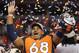 Denver Broncos tackle Ryan Harris celebrates following the AFC Championship game between the Denver Broncos and the New England Patriots, Sunday, Jan. 24, 2016, in Denver. The Broncos defeated the Patriots 20-18 to advance to the Super Bowl. (AP Photo/Charlie Riedel)