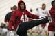 Washington Redskins cornerback Will Blackmon (41) stretches during practice at the team's NFL football training facility at Redskins Park, Thursday, Jan. 7, 2016 in Ashburn, Va. The Washington Redskins will play the Green Bay Packers in a wild-card game on Sunday. (AP Photo/Alex Brandon)