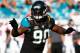 JACKSONVILLE, FL - AUGUST 28: Andre Branch #90 of the Jacksonville Jaguars celebrates a sack against the Atlanta Falcons during the preseason NFL game at EverBank Field on August 28, 2014 in Jacksonville, Florida. (Photo by Sam Greenwood/Getty Images)