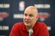 FILE - In this July 10, 2013, file photo, Atlanta Hawks general manager Danny Ferry speaks at a press conference in Atlanta. Ferry has been disciplined by CEO Steve Koonin for making racially charged comments about Luol Deng when the team pursued the free agent this year. Ferry apologized Tuesday, Sept. 9, 2014, for “repeating comments that were gathered from numerous sources” about Deng. (AP Photo/David Goldman, File)