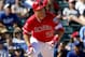 Los Angeles Angels' Mike Trout hits against the Los Angeles Dodgers during a spring training baseball game, Wednesday, March 9, 2016, in Tempe, Ariz. (AP Photo/Matt York)