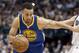 Golden State Warriors guard Stephen Curry (30) battles Dallas Mavericks guard J.J. Barea (5) for space during the second half of an NBA basketball game Friday, March 18, 2016, in Dallas. Golden State won 130-112. (AP Photo/Brandon Wade)