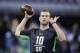 Stanford quarterback Kevin Hogan runs a drill at the NFL football scouting combine on Saturday, Feb. 27, 2016, in Indianapolis. (AP Photo/Darron Cummings)