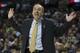 NEW YORK, NY - MARCH 11: Head coach Mike Lonergan of the George Washington Colonials reacts in the game against the Saint Joseph's Hawks in the quarterfinals round of the men's Atlantic 10 tournament on March 11, 2016 at the Barclays Center in the Brooklyn borough of New York City. The Hawks defeated the Colonials 86-80. (Photo by Mitchell Leff/Getty Images)