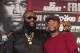 US Hip Hop artist Rick Ross (L) poses with promoter and former champion boxer Floyd Mayweather during a press conference announcing the fight between WBA super lightweight champion Adrien Broner and Ashley Theophane in Washington, DC, February 29, 2016.
The title contest is scheduled to take place April 1, 2016 at the D.C. Armory in Washington DC. / AFP / JIM WATSON (Photo credit should read JIM WATSON/AFP/Getty Images)
