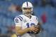 Indianapolis Colts' Andrew Luck (12) warms up before an NFL football game against the Carolina Panthers in Charlotte, N.C., Monday, Nov. 2, 2015. (AP Photo/Bob Leverone)