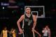 LOS ANGELES, CA - JANUARY 22: Manu Ginobili #20 of the San Antonio Spurs looks up at the scoreboard during the NBA game against the Los Angeles Lakers at Staples Center on January 22, 2016 in Los Angeles, California. The Spurs defeated the Lakers 108 - 95. NOTE TO USER: User expressly acknowledges and agrees that, by downloading and or using this photograph, User is consenting to the terms and conditions of the Getty Images License Agreement. (Photo by Victor Decolongon/Getty Images)